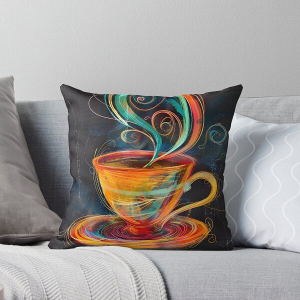 Item preview, Radiant Brew- Vibrant Swirls of Color Rise from Steaming Coffee Cup Expressive Brushstrokes designed and sold by OlfactoART Studio.