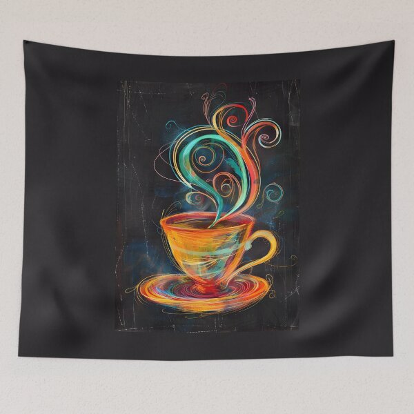 Item preview, Radiant Brew- Vibrant Swirls of Color Rise from Steaming Coffee Cup Expressive Brushstrokes designed and sold by OlfactoART Studio.
