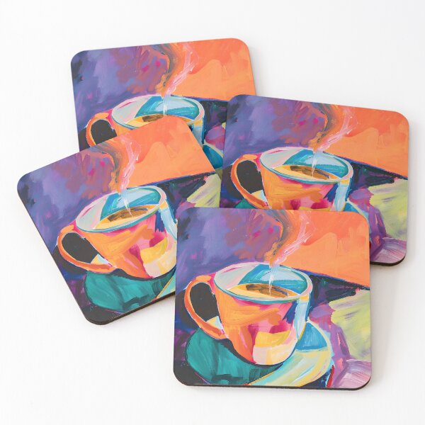 Item preview, Lively Coffee Scene- Vibrant Cup in Abstract Expressionism with Gentle Rising Steam designed and sold by OlfactoART Studio.