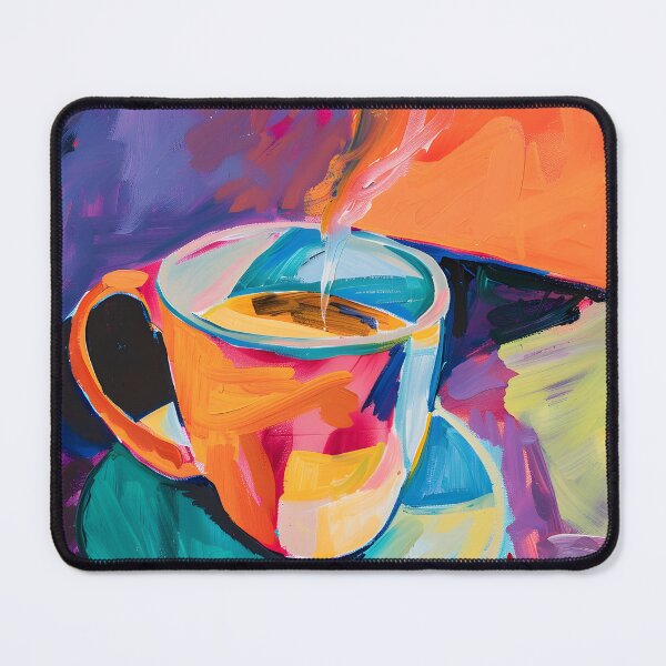 Item preview, Lively Coffee Scene- Vibrant Cup in Abstract Expressionism with Gentle Rising Steam designed and sold by OlfactoART Studio.