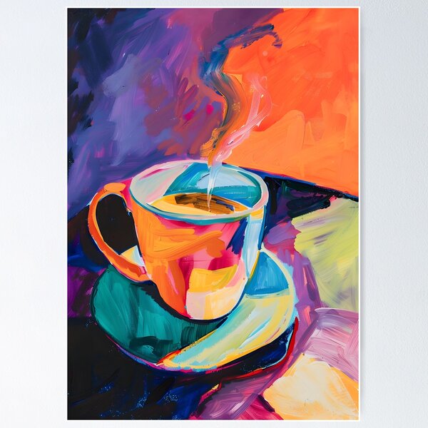Item preview, Lively Coffee Scene- Vibrant Cup in Abstract Expressionism with Gentle Rising Steam designed and sold by OlfactoART Studio.