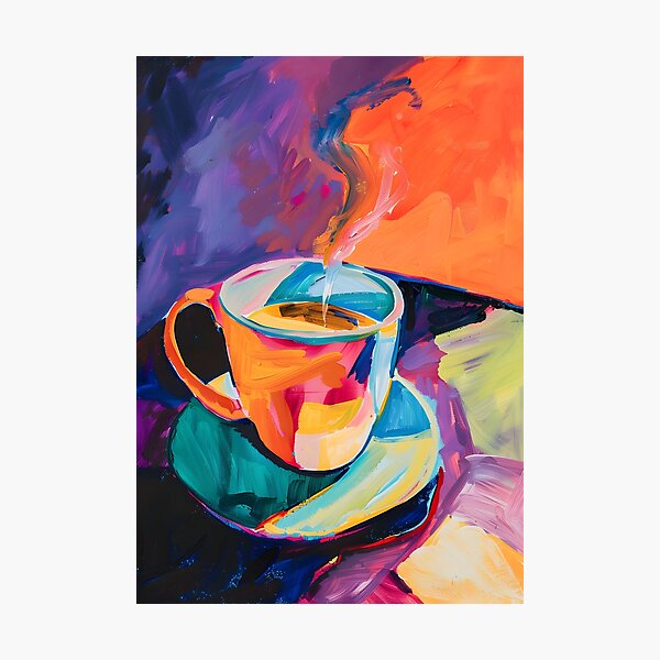 Item preview, Lively Coffee Scene- Vibrant Cup in Abstract Expressionism with Gentle Rising Steam designed and sold by OlfactoART Studio.