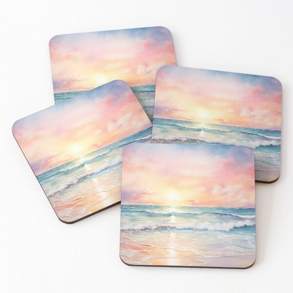 Item preview, Whimsical Pastel Watercolour Beach Sunset designed and sold by Amberjays.