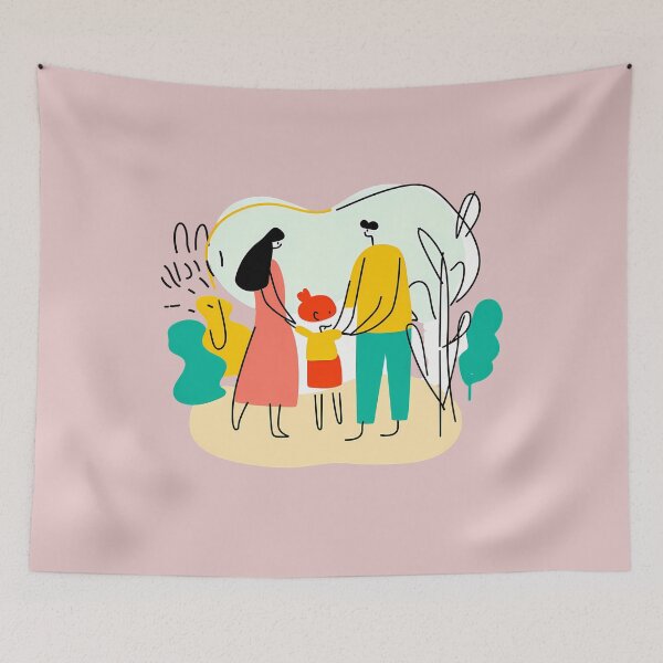 Item preview, Happy family in park with line drawing designed and sold by mando24895.