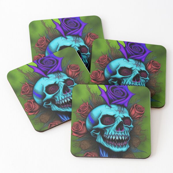 Item preview,  Abstract Gothic Blue Psycho Skull Roses designed and sold by TheDarkWardrobe.