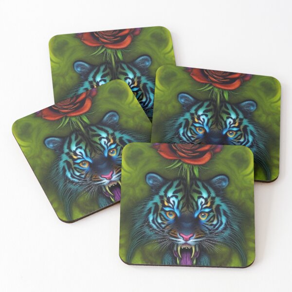 Item preview, Abstract Blue Tiger Red Roses designed and sold by TheDarkWardrobe.