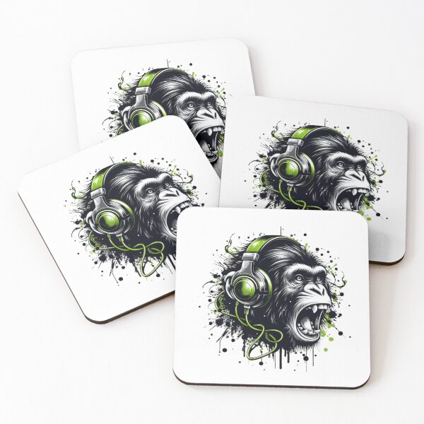 Item preview, Graffiti splash monkey head with green headphones designed and sold by danny-Dsign.
