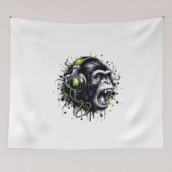 Item preview, Graffiti splash monkey head with green headphones designed and sold by danny-Dsign.