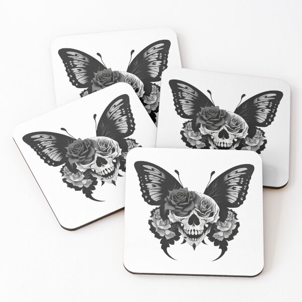 Item preview, Skull Butterfly with roses Concept Art (Black and White) Ver. 01 designed and sold by Scarlet Swan.