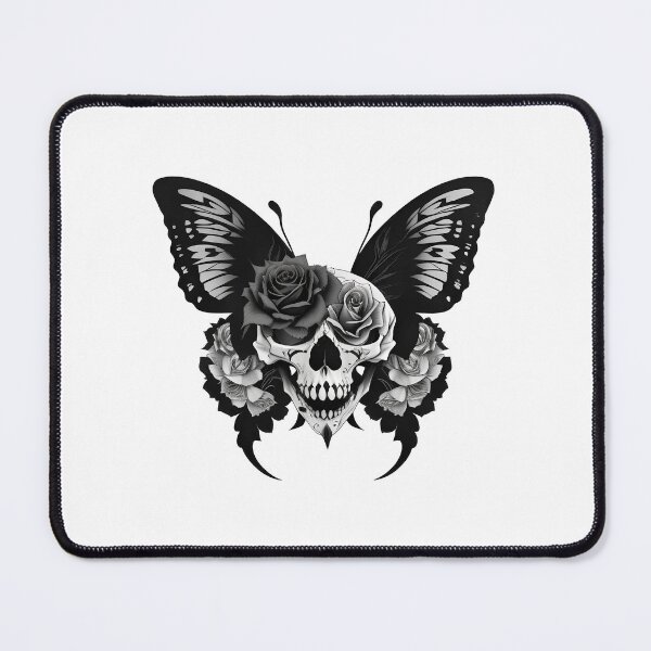 Item preview, Skull Butterfly with roses Concept Art (Black and White) Ver. 01 designed and sold by Scarlet Swan.