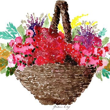 Artwork thumbnail, Basket full of Flowers Watercolour Painting by Jaana Day