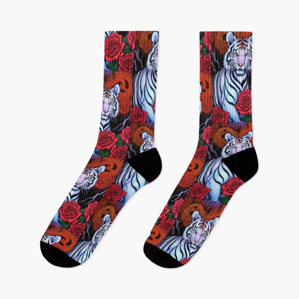 Item preview, Abstract White Tiger Red Roses designed and sold by TheDarkWardrobe.