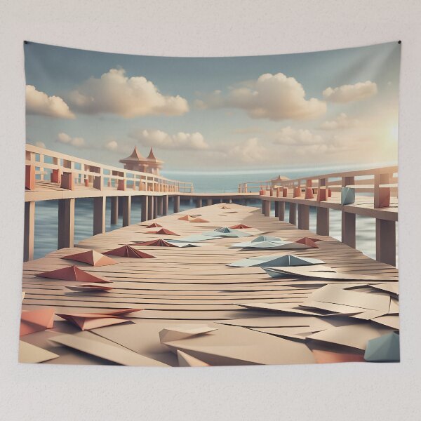 Item preview, Origami Art - Seaside Serenity: The Pier's Tranquil Embrace designed and sold by ArtfulFolds.