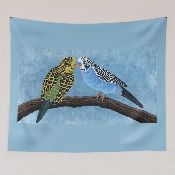 Item preview, Two Budgies on a Branch designed and sold by WolfySilver.