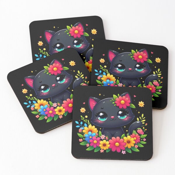 Item preview, Black cat with flowers designed and sold by CatherineLievre.