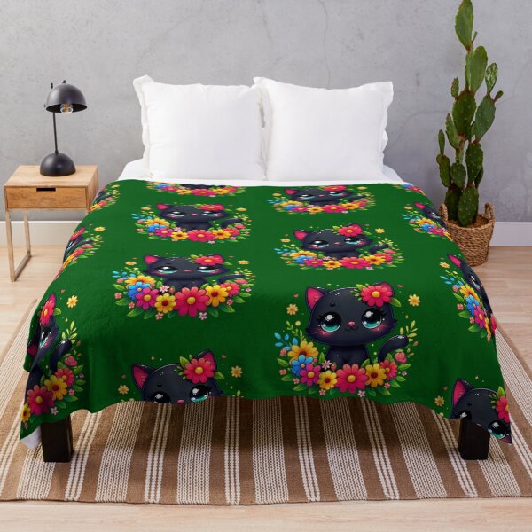 Item preview, Black cat with flowers designed and sold by CatherineLievre.