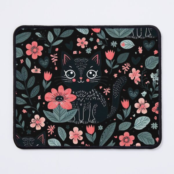 Item preview, Black cat with flowers designed and sold by CatherineLievre.