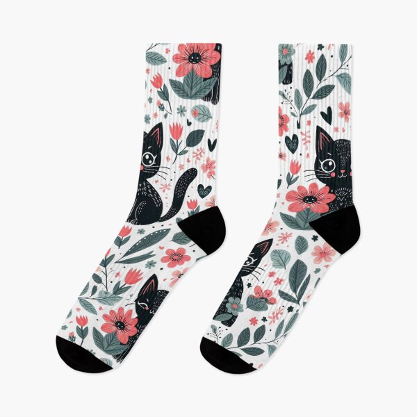 Item preview, Black cat with flowers designed and sold by CatherineLievre.
