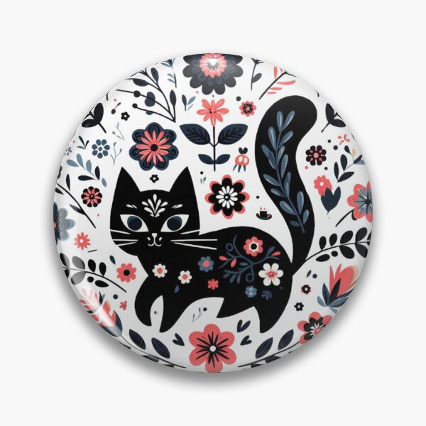 Item preview, Black cat with flowers designed and sold by CatherineLievre.