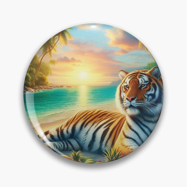 Item preview, Tigers sunbathe in the morning on the river bank, with fruit in front designed and sold by ArtZone1987.