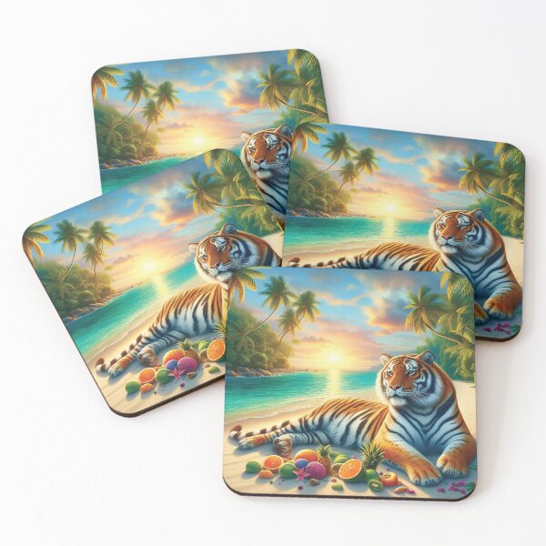Item preview, Tigers sunbathe in the morning on the river bank, with fruit in front designed and sold by ArtZone1987.