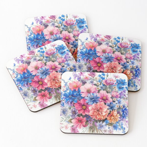 Item preview, Beautifully detailed watercolor illustration of a bouquet with pink and blue  and white flowers designed and sold by Ladidia.