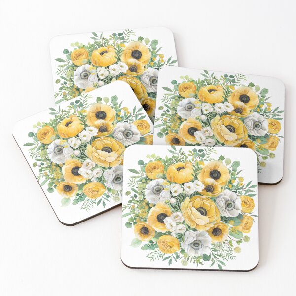 Item preview, Exquisite and intricate illustration of a vibrant bouquet featuring yellow and white flowers, ideal for artistic endeavors designed and sold by Ladidia.