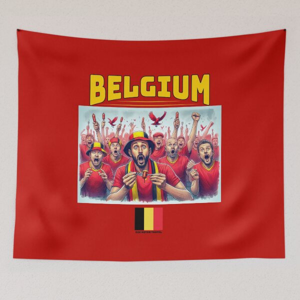 Artikelvorschau, Belgien-Fans Euro24, Wurst auf einer Gabel. entworfen und verkauft von Get-Forked.