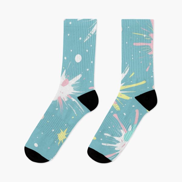 Item preview, Pastel fireworks on an aqua sky fun pattern print designed and sold by PrettyPinkSkies.