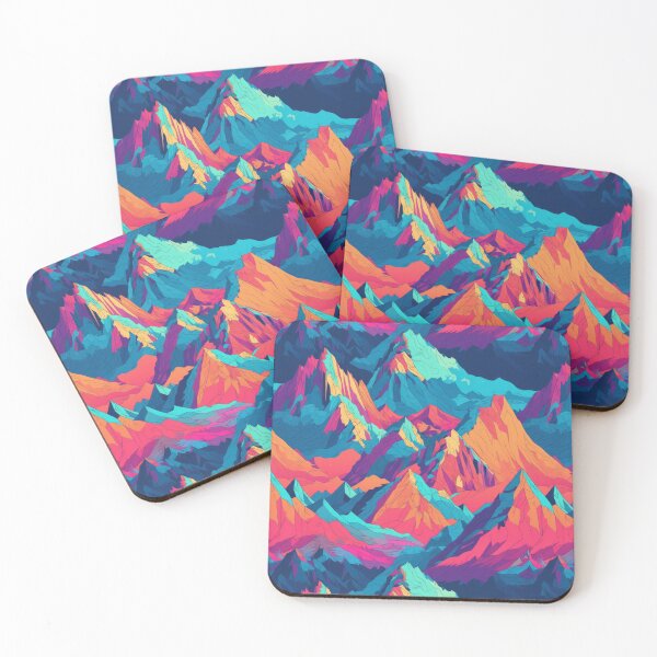 Item preview, Psychedelic abstract mountains in vector style. Vector mountains in blue and pink orange. Mountain landscape in minimalism. designed and sold by SculpterioShop.