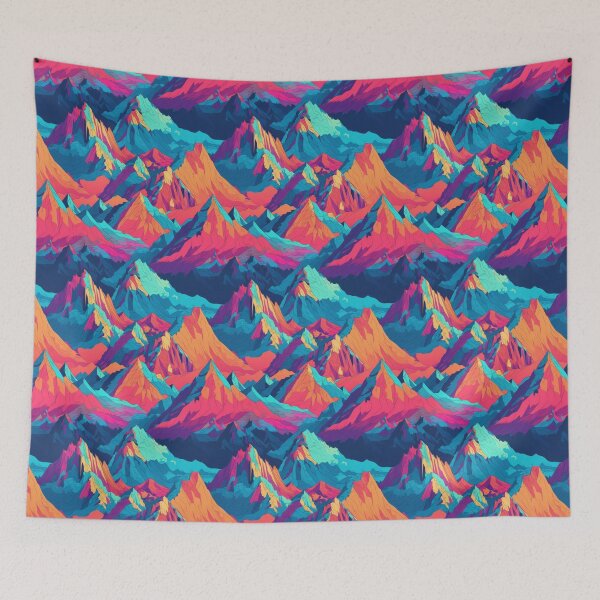 Item preview, Psychedelic abstract mountains in vector style. Vector mountains in blue and pink orange. Mountain landscape in minimalism. designed and sold by SculpterioShop.