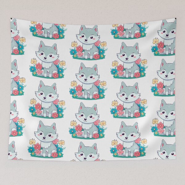 Item preview, Cute Colorful Wolf Dog Art With Flowers Simple Style Grey Little Baby designed and sold by Cr320.