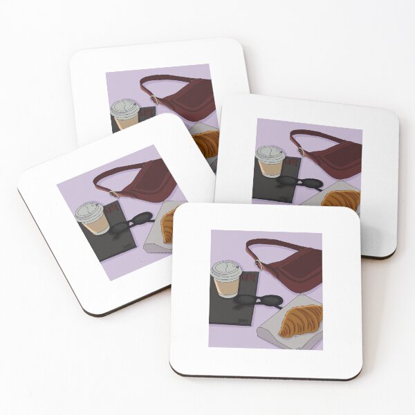 Item preview, Flat lay / sunglasses / coffee / handbag / croissant / magazine designed and sold by melodyoutlines.