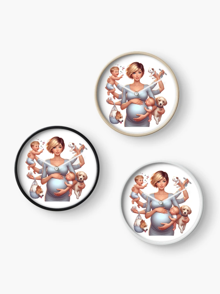 Thumbnail 3 of 4, Clock, Multitasking Mom designed and sold by AI-Only Creations.