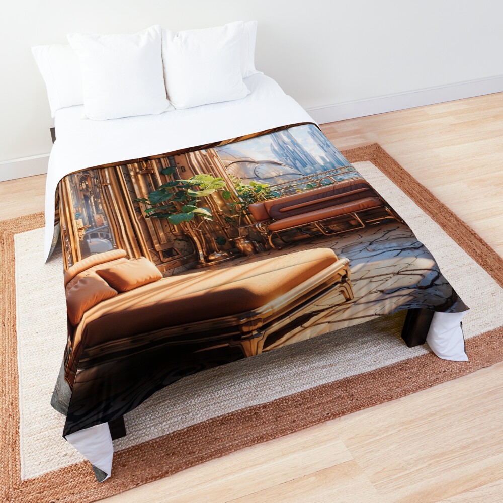 An Elegant View Of The Metropolis Enchanting AI Concept Art by Xzendor7 Decorative Comforter