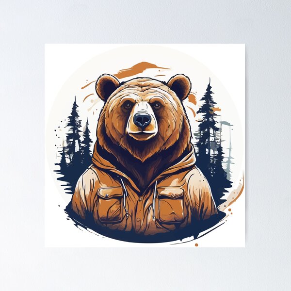 Item preview, bear in forest, vintage style designed and sold by misbahsiro.