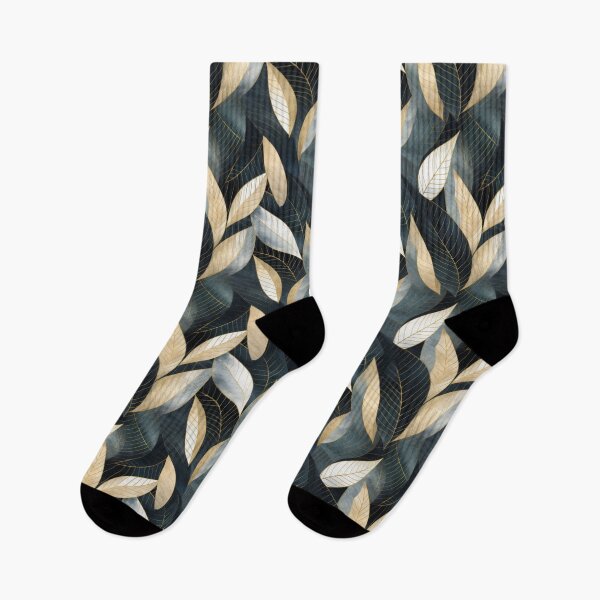 Item preview,  Abstract pattern with leaves in golden and dark blue tones. Linart with foliage in golden paint. Luxury style. designed and sold by SculpterioShop.