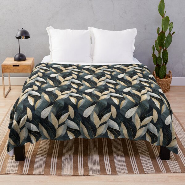 Item preview,  Abstract pattern with leaves in golden and dark blue tones. Linart with foliage in golden paint. Luxury style. designed and sold by SculpterioShop.