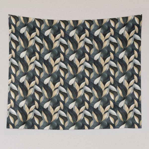 Item preview,  Abstract pattern with leaves in golden and dark blue tones. Linart with foliage in golden paint. Luxury style. designed and sold by SculpterioShop.