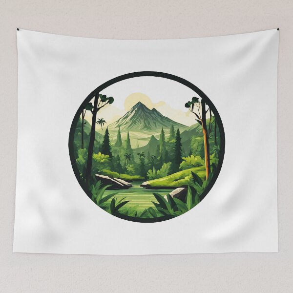 Item preview, Circular Mountain Forest Jungle Landscape 3 designed and sold by Tom-Johnson.