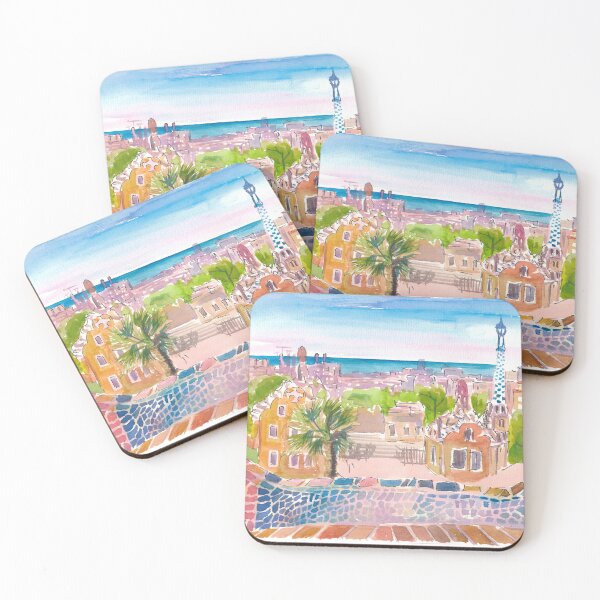 Aperçu de l'œuvre Parc Güell de Barcelone et son incroyable vue colorée créée et vendue par artshop77.