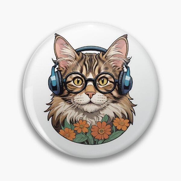 Item preview, Cat with glasses and headphones,  flower-power  designed and sold by laura-in-rome.