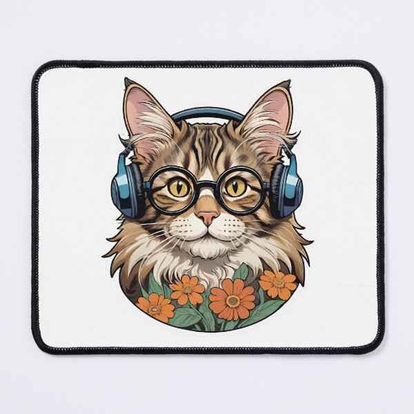 Item preview, Cat with glasses and headphones, flower-power designed and sold by laura-in-rome.