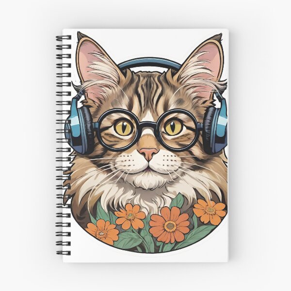 Item preview, Cat with glasses and headphones,  flower-power  designed and sold by laura-in-rome.
