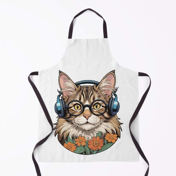 Item preview, Cat with glasses and headphones,  flower-power  designed and sold by laura-in-rome.