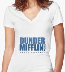 Dunder Mifflin The Office Logo Women's Fitted V-Neck T-Shirt