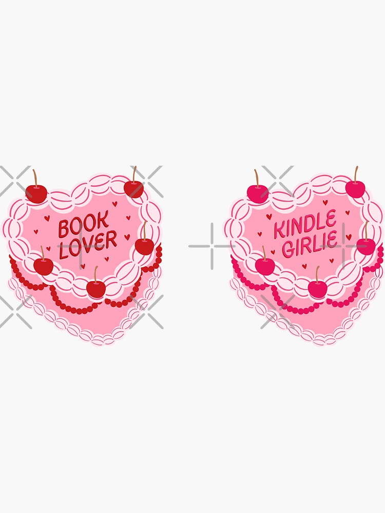 Thumbnail 3 von 3, Sticker, book lover and kindle girlie pink and red cake bookish pack designt und verkauft von catdiasart.