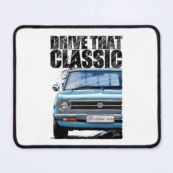 Item preview, Drive That Classic featuring the Iconic Datsun 1200 in light blue. (light coloured background) designed and sold by Petrolhead T-Shirts and Art.