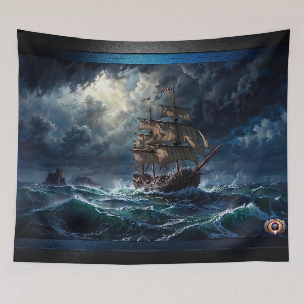 Item preview, A Brig Traversing Stormy Seas Mesmerizing AI Concept Art by Xzendor7 designed and sold by Xzendor7 Digital Art Creations.