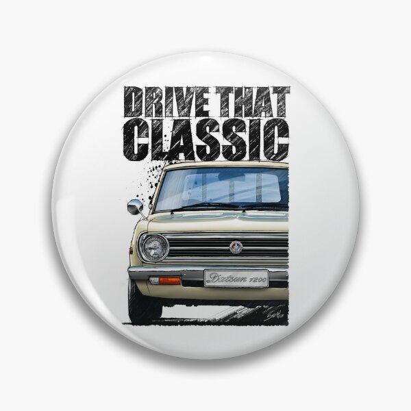 Item preview, Drive That Classic featuring the Iconic Datsun 1200 in ivory. (light coloured background) designed and sold by Petrolhead T-Shirts and Art.